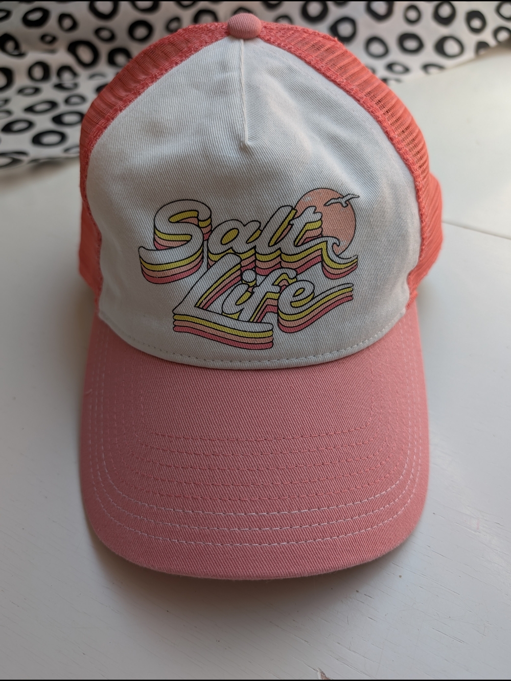 Salt Life Pink & White Retro Logo Trucker Hat